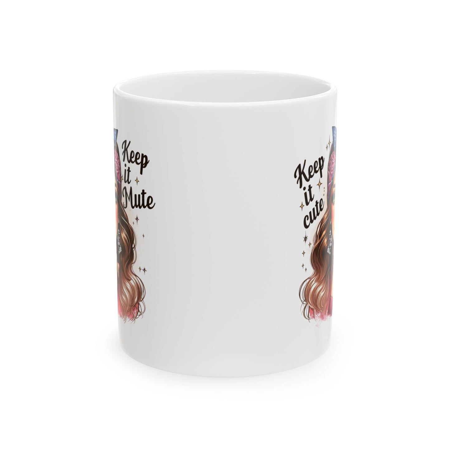 #61 Keep it cute, keep it mute - Funny Retro Girl Mug for Everyday Use | 11oz & 15oz Coffee Cup