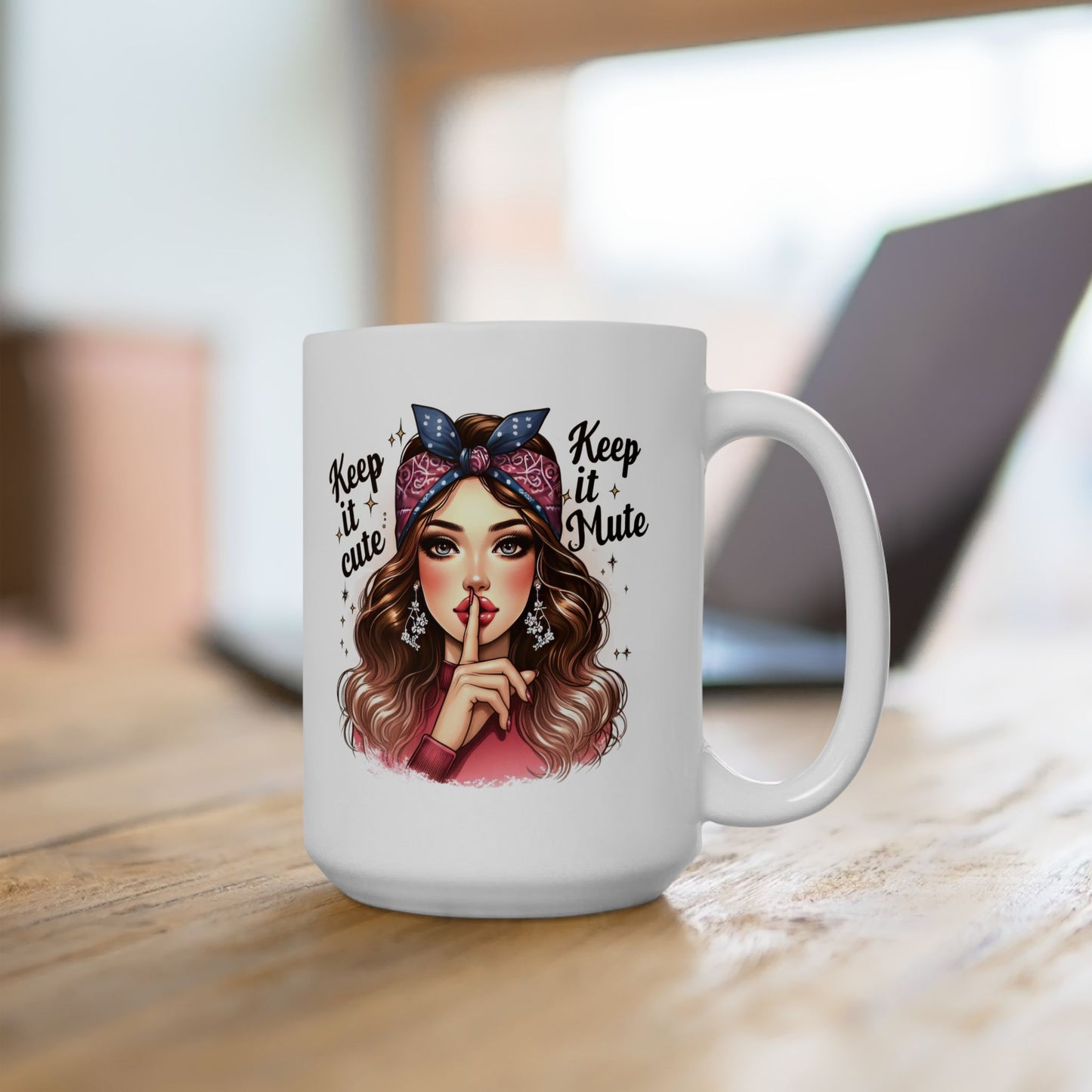 #61 Keep it cute, keep it mute - Funny Retro Girl Mug for Everyday Use | 11oz & 15oz Coffee Cup