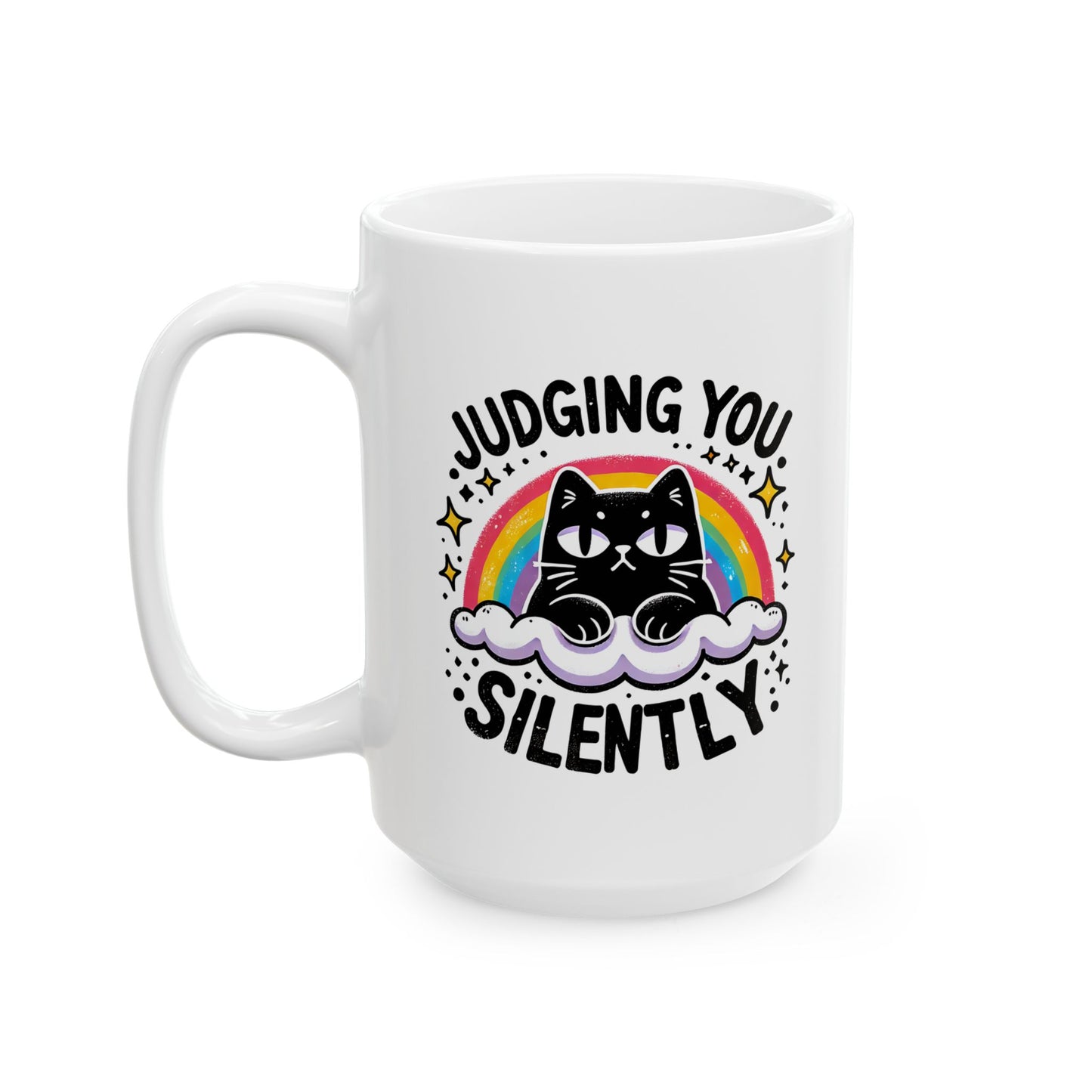#18 Judging you silently - Funny Cat Lover Mug for Everyday Use | 11oz & 15oz Coffee Cup