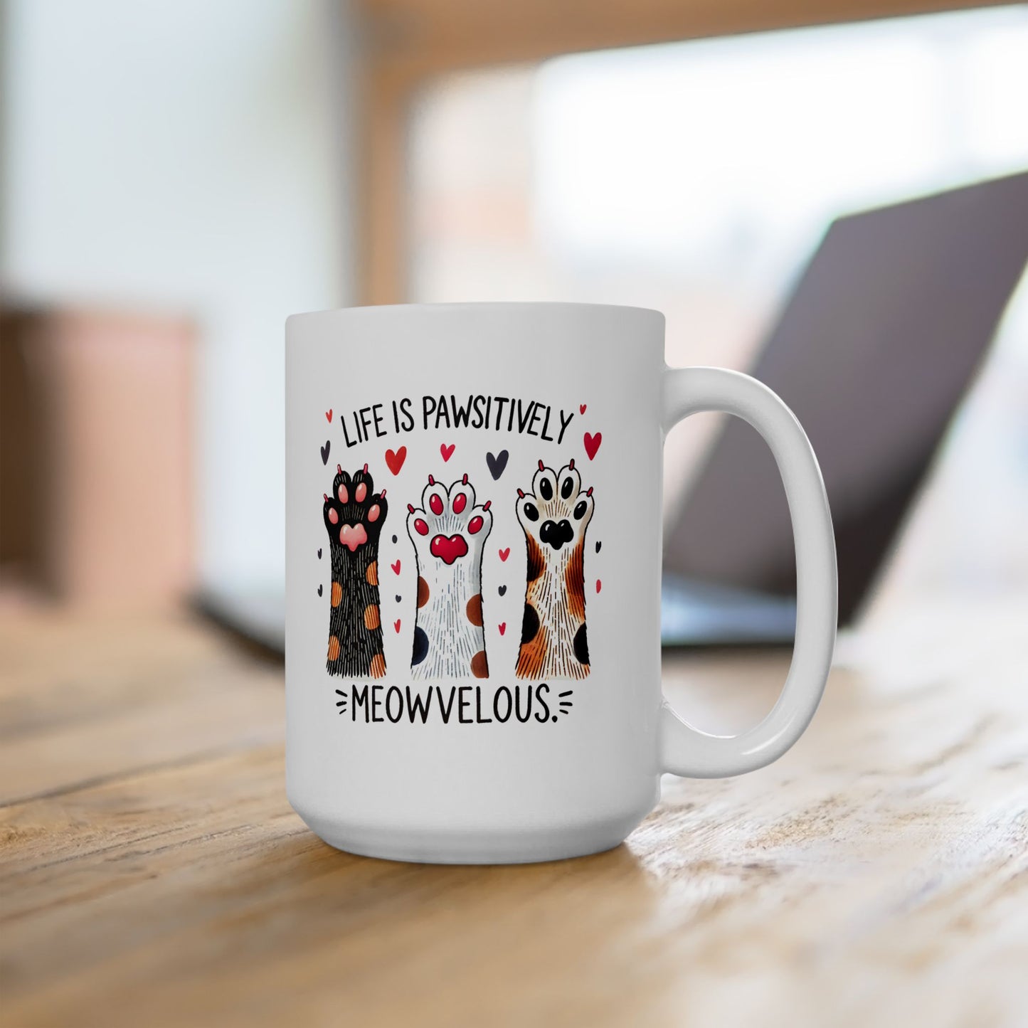 #29 Life is pawsitively moewvelous - Funny Cat Lover Mug for Everyday Use | 11oz & 15oz Coffee Cup