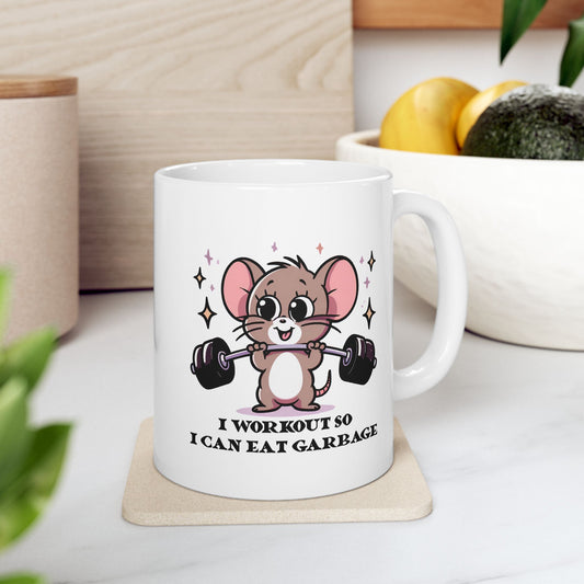 #77 I workout so I can eat garbage - Funny Animals Quotes Mug for Everyday Use | 11oz & 15oz Coffee Cup