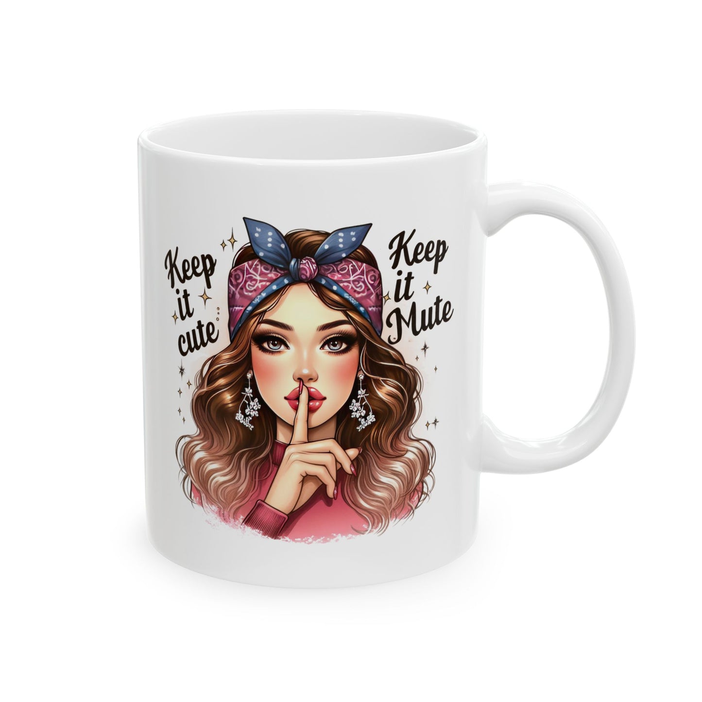 #61 Keep it cute, keep it mute - Funny Retro Girl Mug for Everyday Use | 11oz & 15oz Coffee Cup