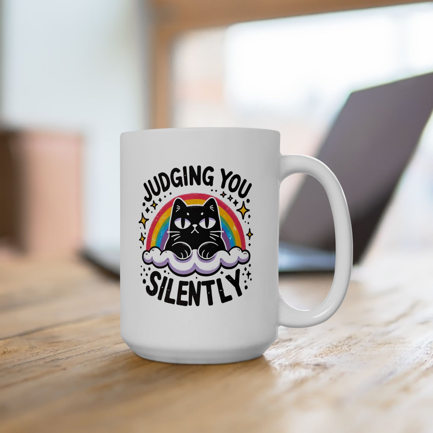 #18 Judging you silently - Funny Cat Lover Mug for Everyday Use | 11oz & 15oz Coffee Cup