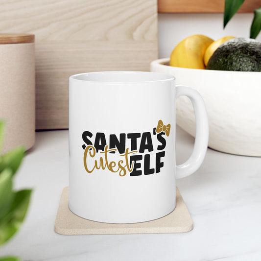 #204 Santa's cutest elf - Funny Holiday & Festive Christmas Mug, Perfect Gift | 11oz & 15oz Coffee Cup