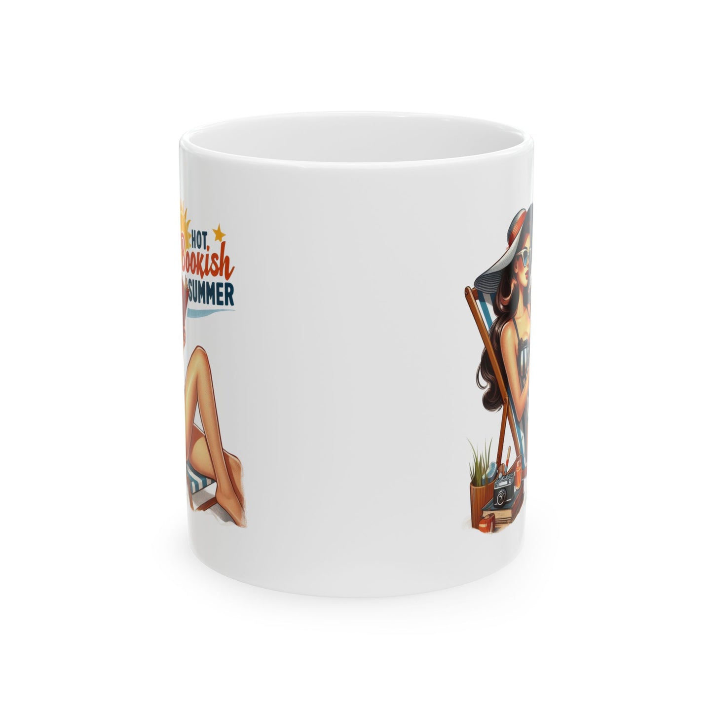 #57 Hot bookish summer - Funny Retro Girl Mug for Everyday Use | 11oz & 15oz Coffee Cup