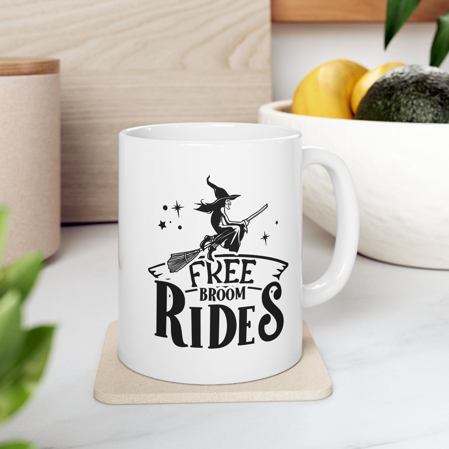 #122 Free Broom Rides – Spooky & Funny Halloween Mug | 11oz & 15oz Coffee Cup