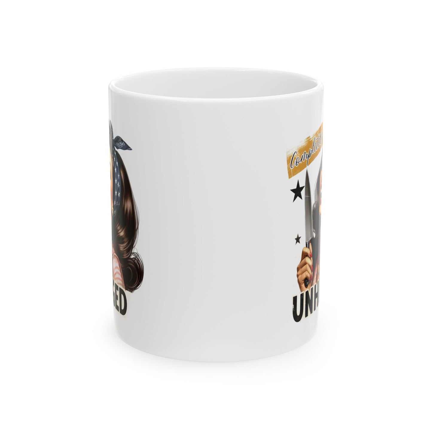 #55 Completely unhinged - Funny Retro Girl Mug for Everyday Use | 11oz & 15oz Coffee Cup