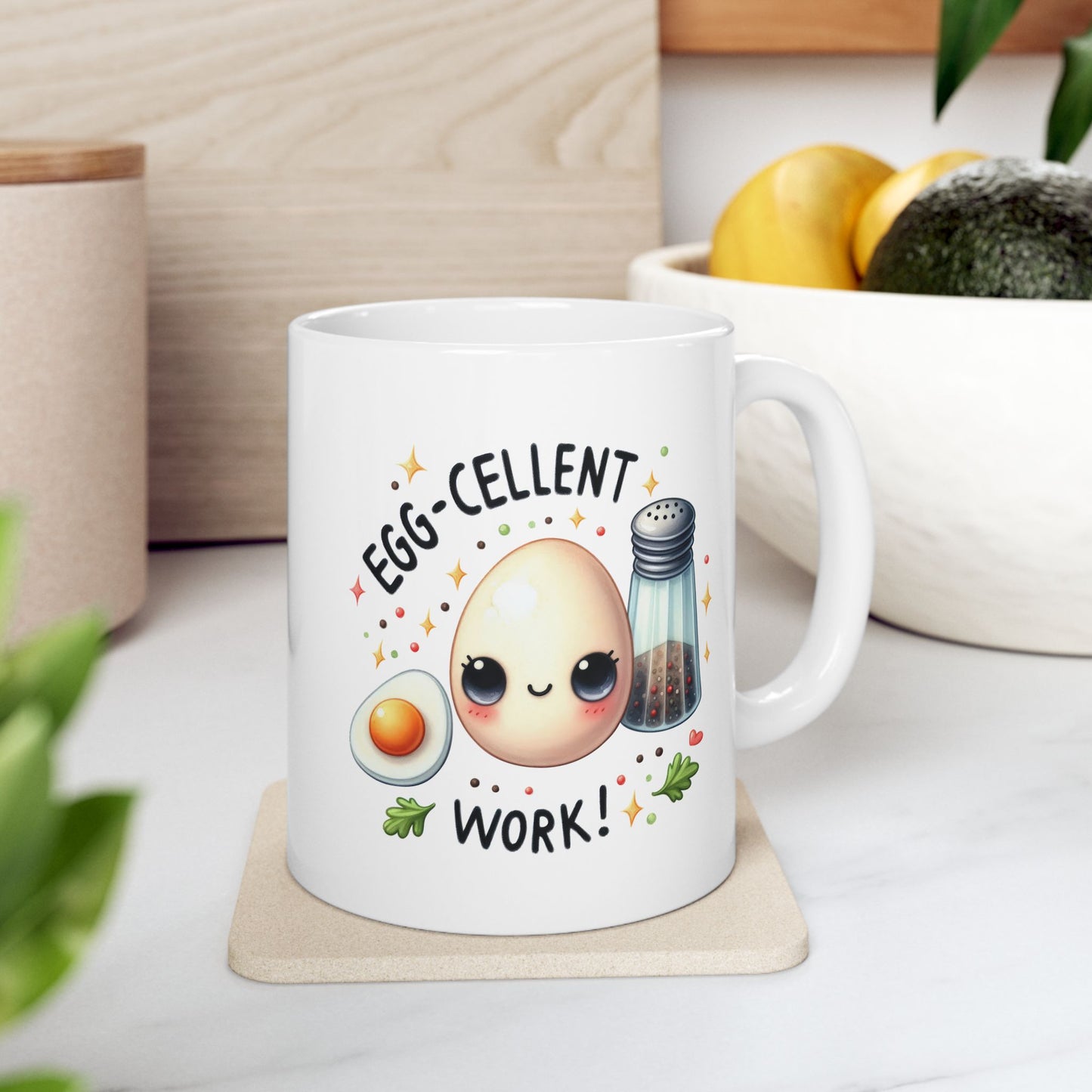 #242 Egg-cellent work! - Kawaii Motivation & Positivity Mug, Cute & Uplifting Gift | 11oz & 15oz Coffee Cup