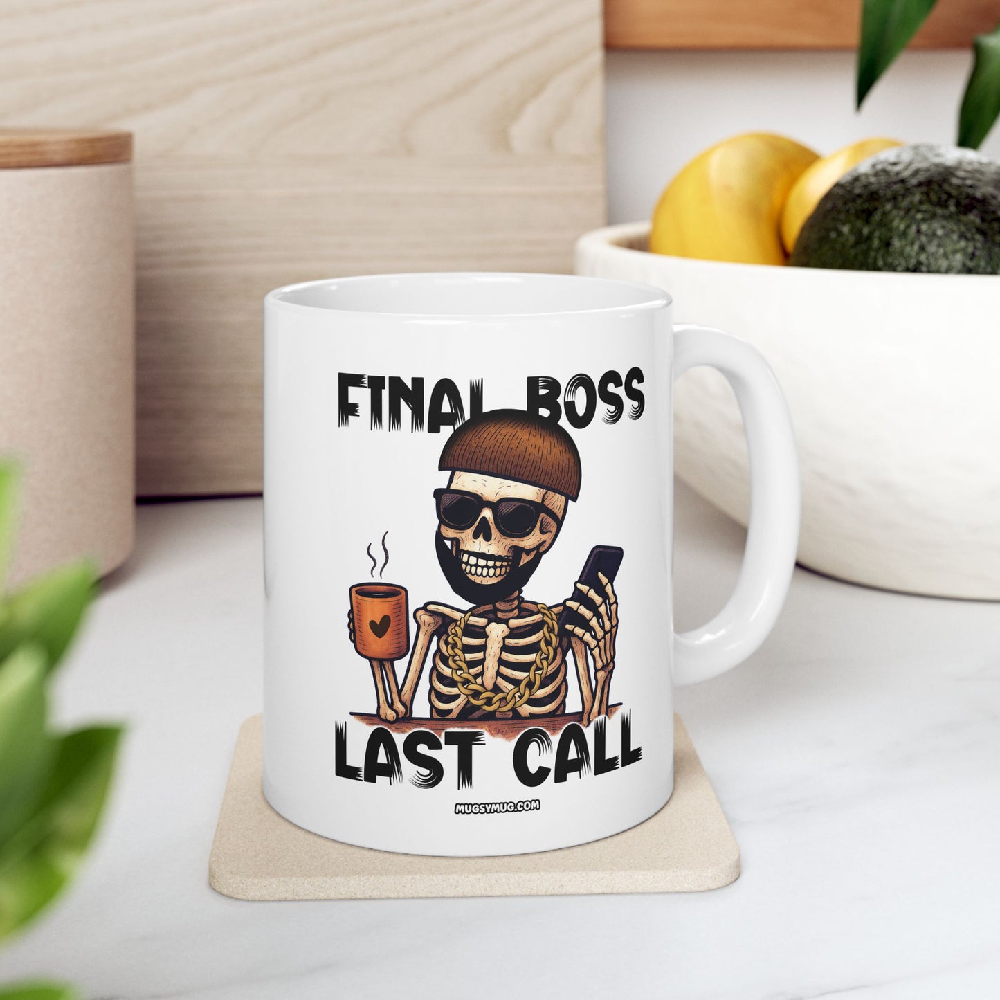 #777 - Final Boss Last Call - Funny Ibiza Skull Mug for Party Lovers | 11oz & 15oz Coffee Cup