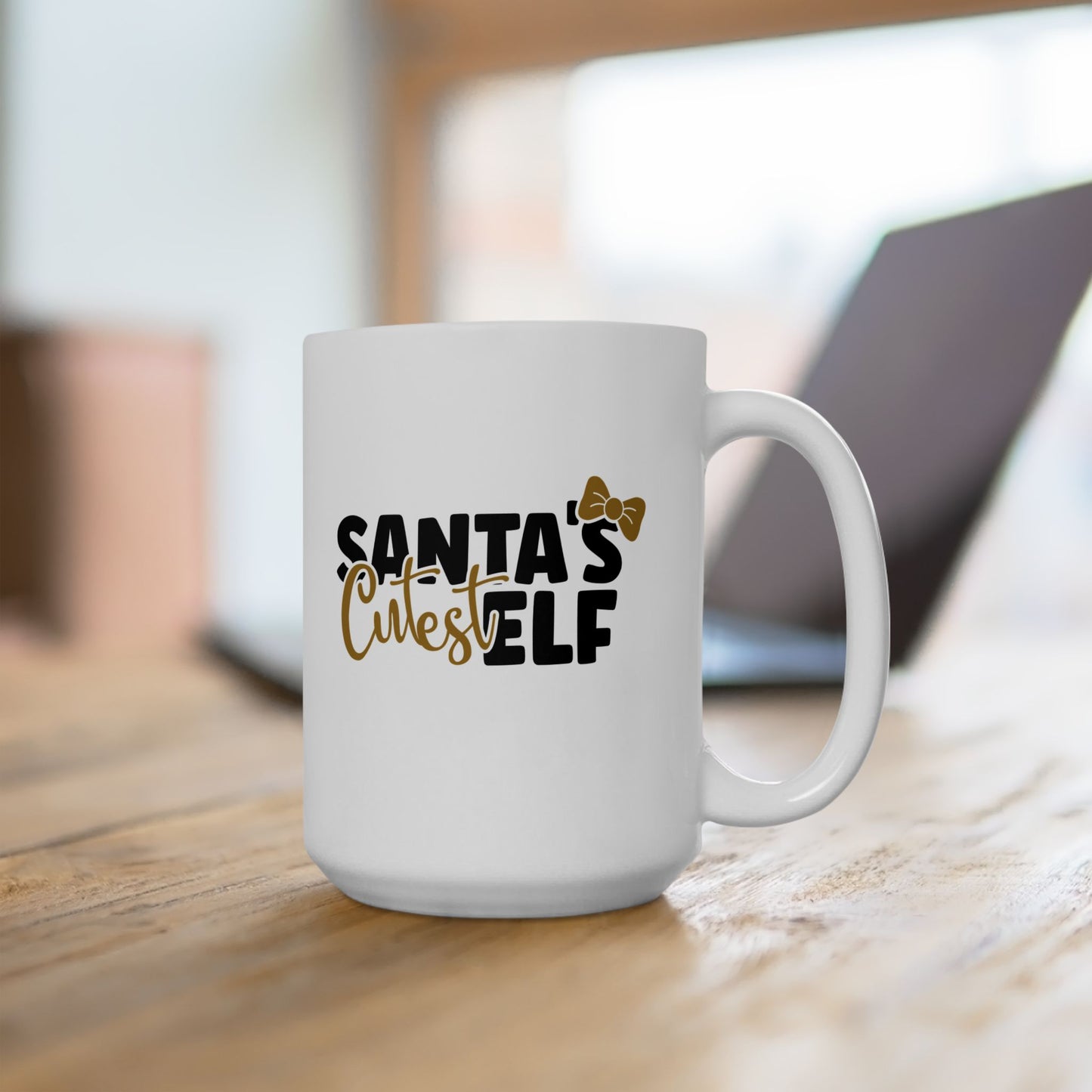 #204 Santa's cutest elf - Funny Holiday & Festive Christmas Mug, Perfect Gift | 11oz & 15oz Coffee Cup
