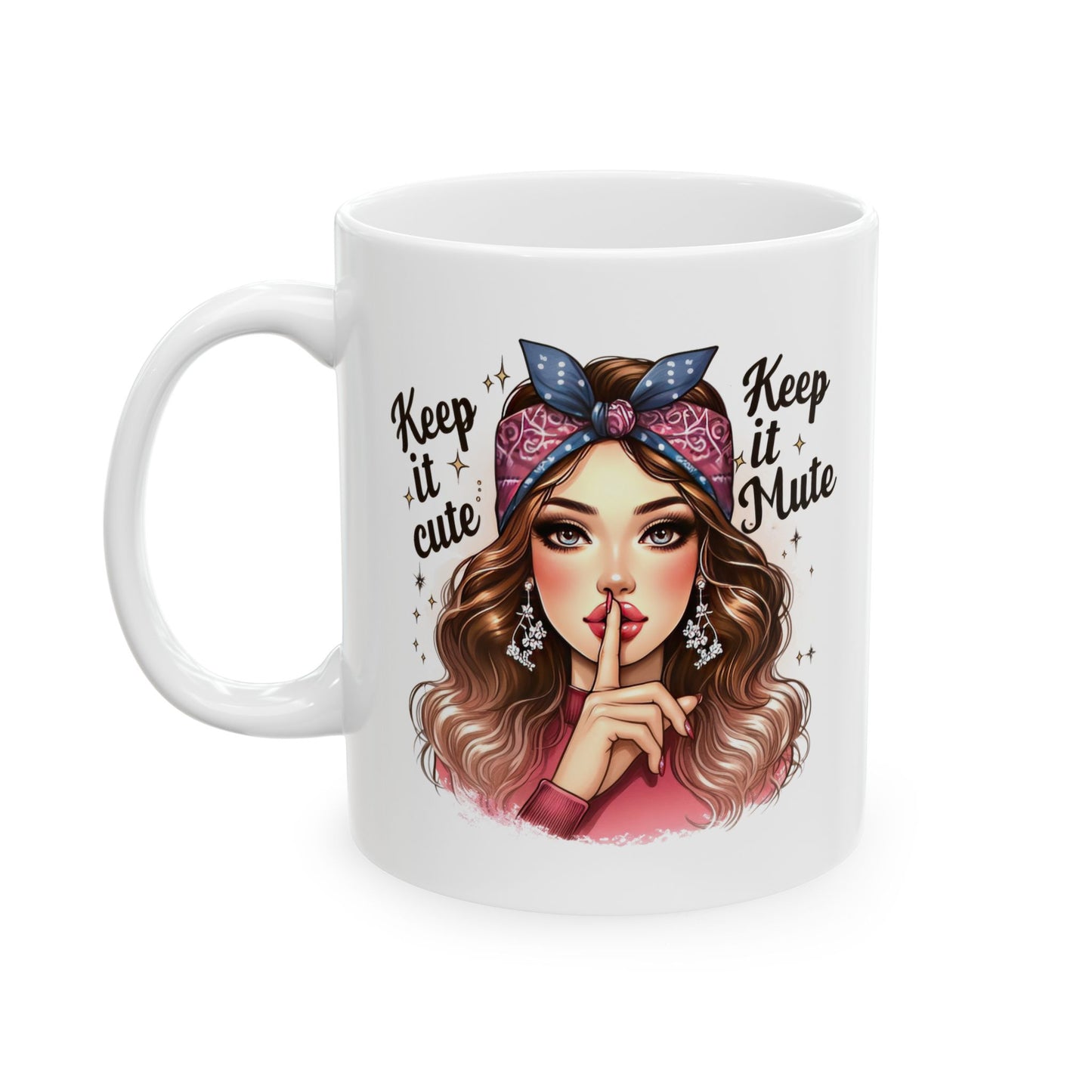 #61 Keep it cute, keep it mute - Funny Retro Girl Mug for Everyday Use | 11oz & 15oz Coffee Cup