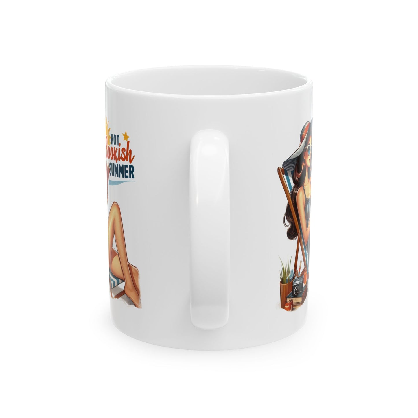 #57 Hot bookish summer - Funny Retro Girl Mug for Everyday Use | 11oz & 15oz Coffee Cup