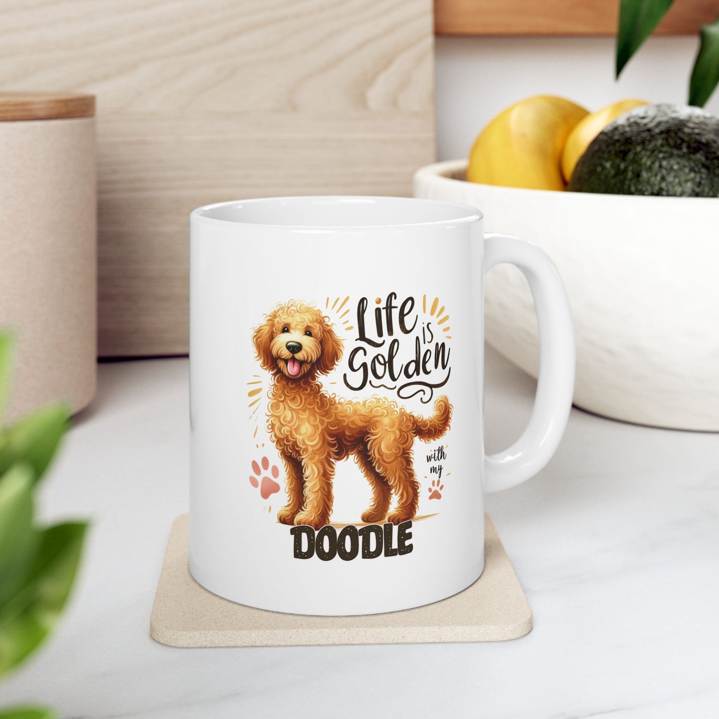 #42 Life is golden with my doodle - Funny Dog Lover Mug for Everyday Use | 11oz & 15oz Coffee Cup