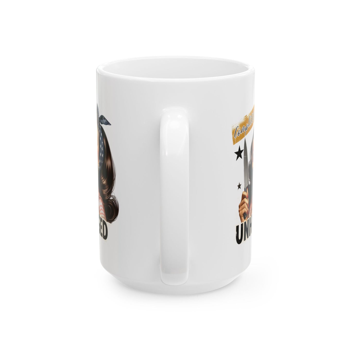 #55 Completely unhinged - Funny Retro Girl Mug for Everyday Use | 11oz & 15oz Coffee Cup