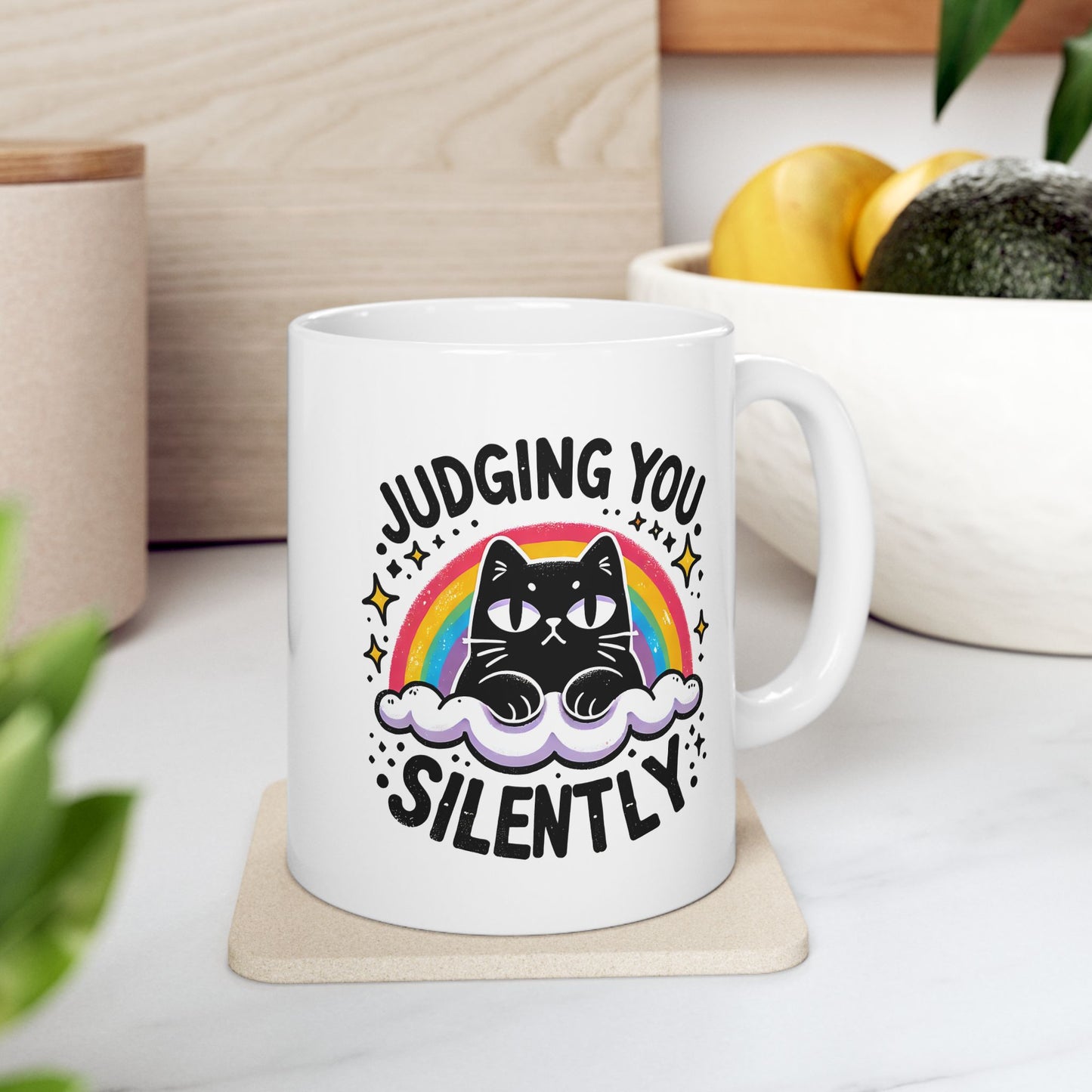 #18 Judging you silently - Funny Cat Lover Mug for Everyday Use | 11oz & 15oz Coffee Cup