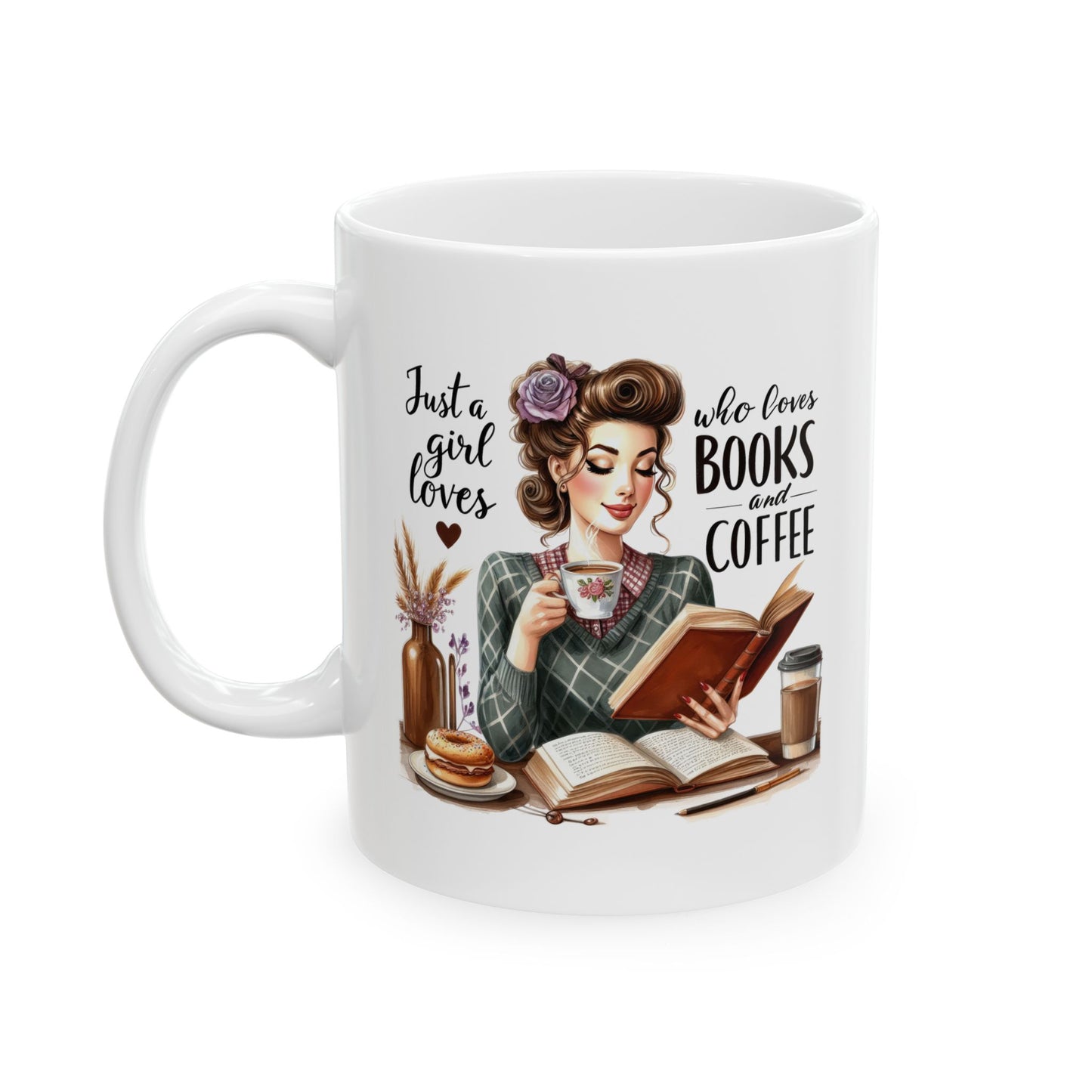 #56 Just a girl who loves books and coffee - Funny Retro Girl Mug for Everyday Use | 11oz & 15oz Coffee Cup