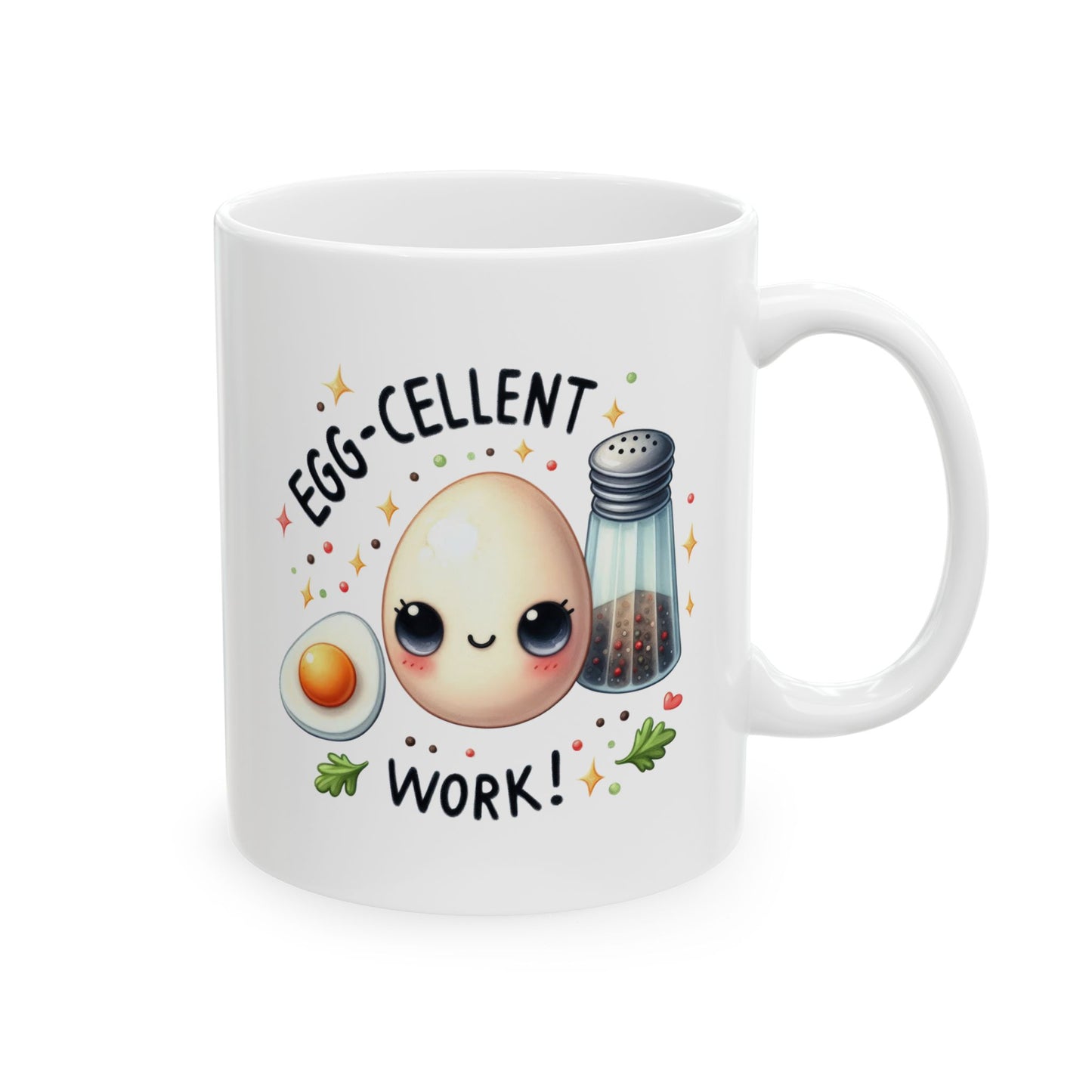 #242 Egg-cellent work! - Kawaii Motivation & Positivity Mug, Cute & Uplifting Gift | 11oz & 15oz Coffee Cup