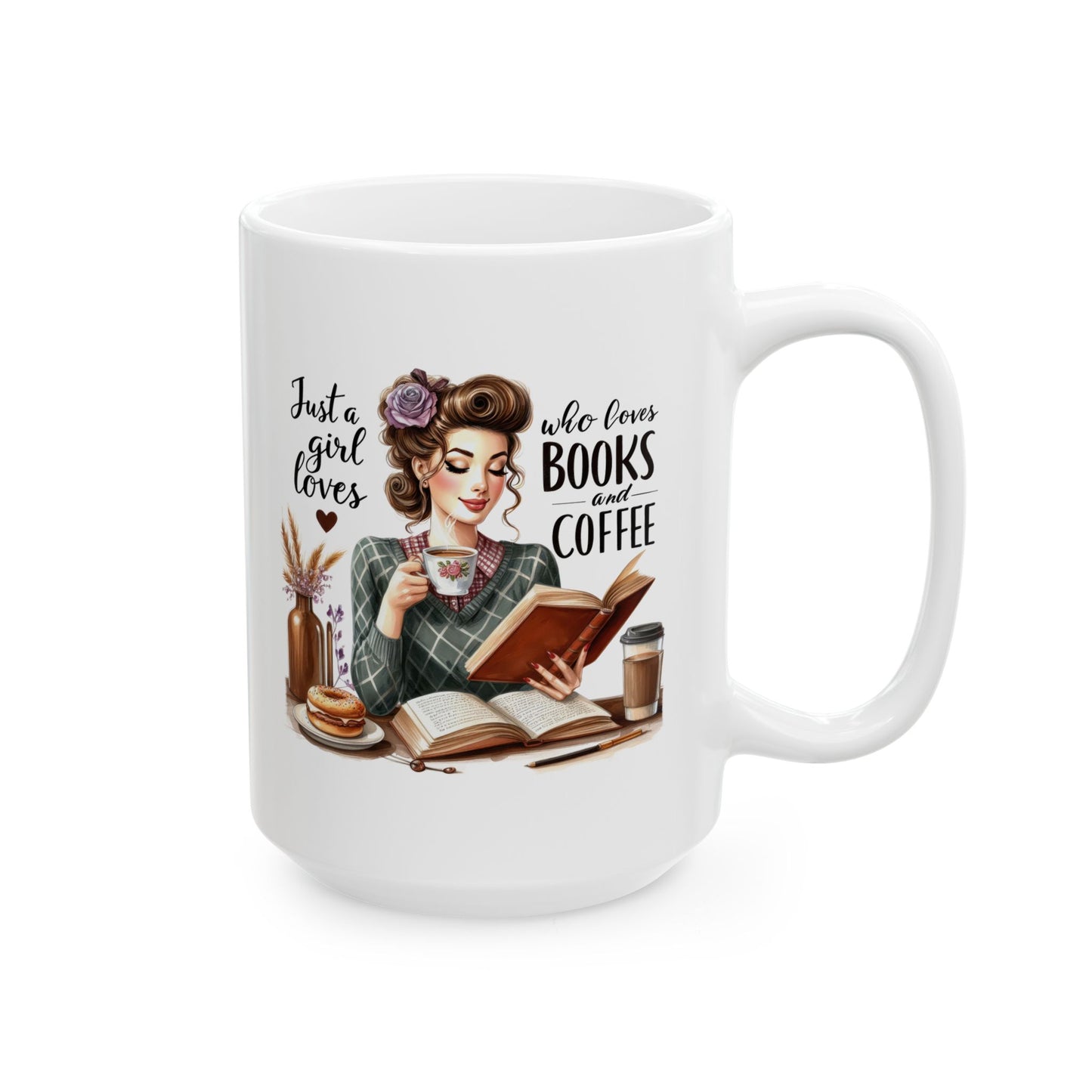 #56 Just a girl who loves books and coffee - Funny Retro Girl Mug for Everyday Use | 11oz & 15oz Coffee Cup