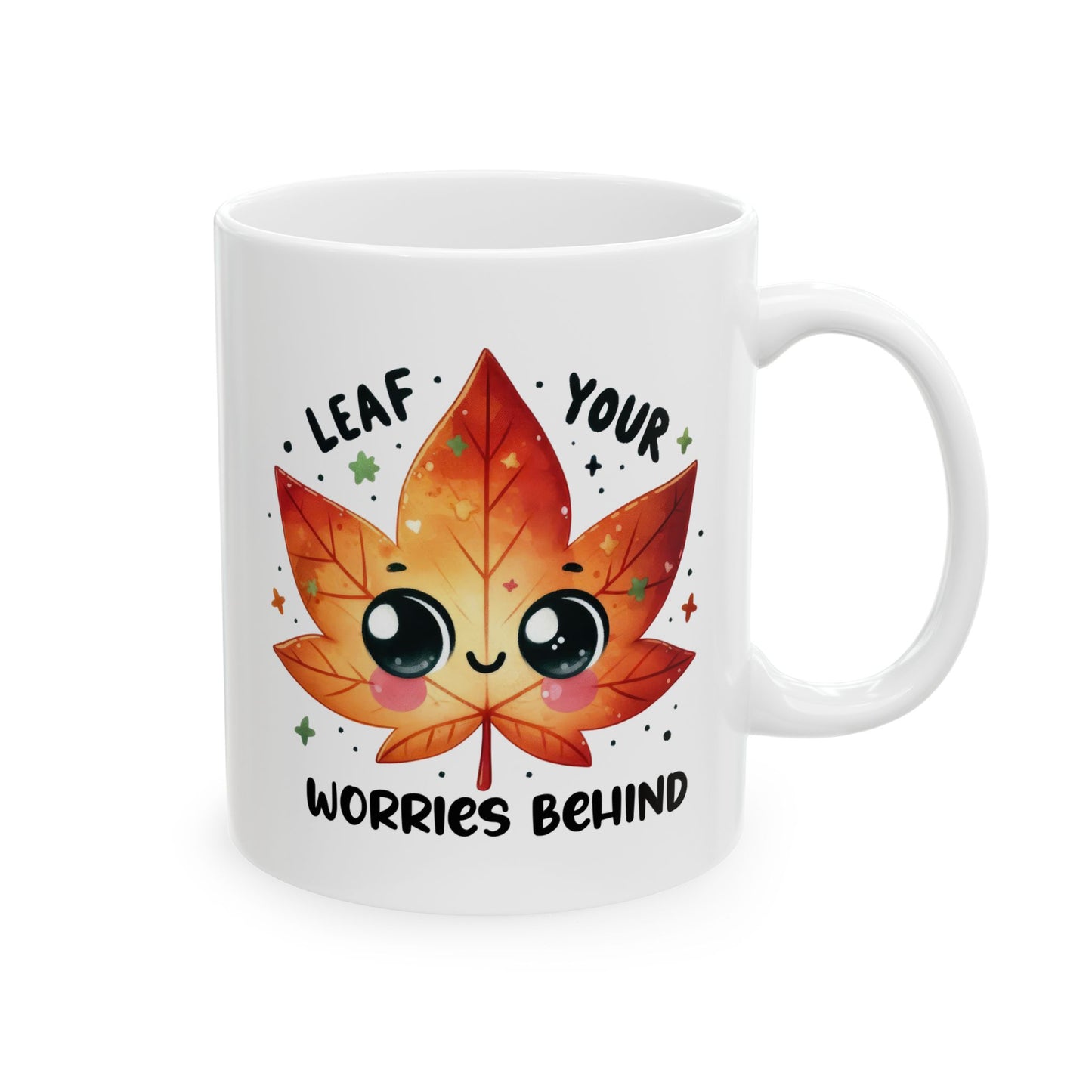 #248 Leaf you worries behind - Kawaii Motivation & Positivity Mug, Cute & Uplifting Gift | 11oz & 15oz Coffee Cup