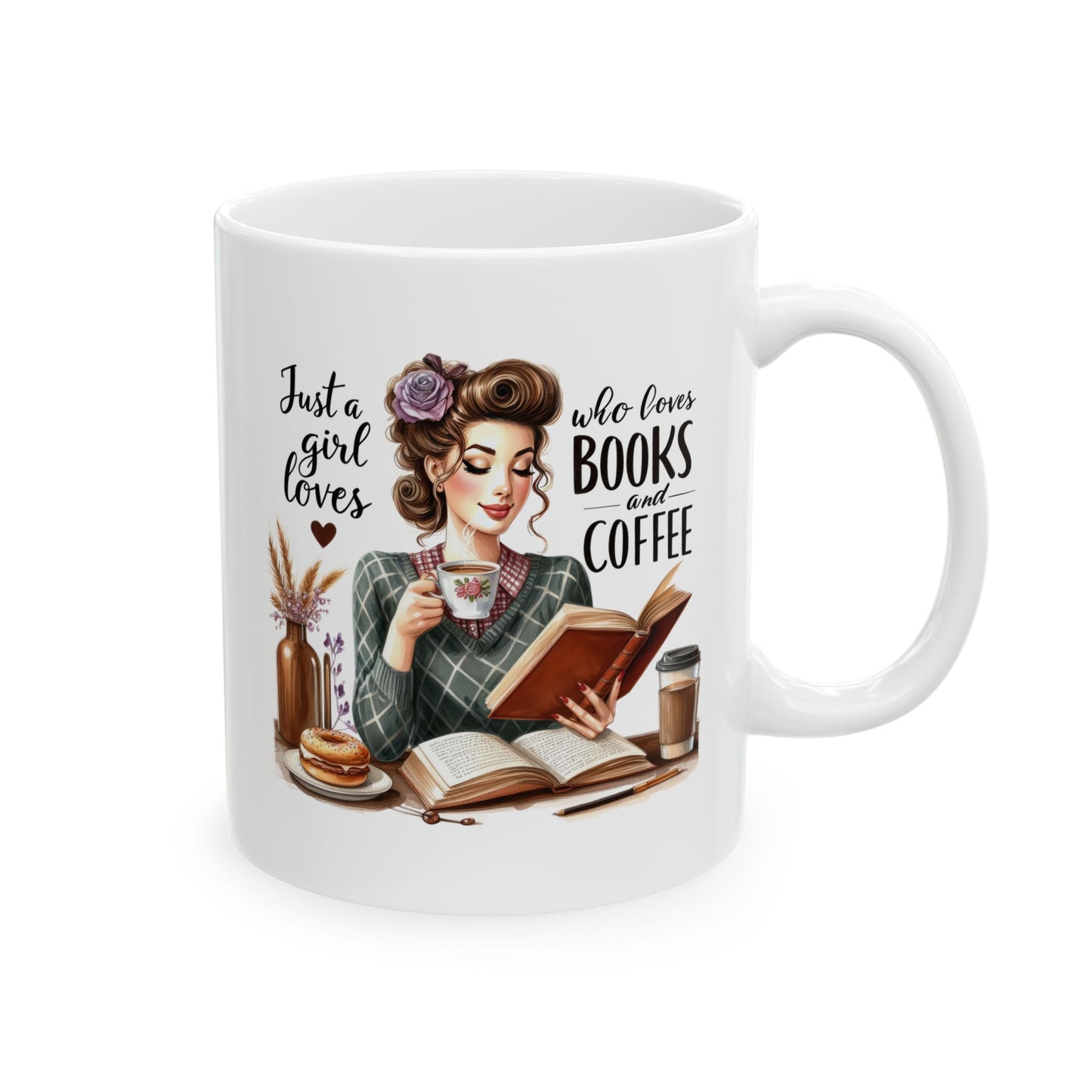 #56 Just a girl who loves books and coffee - Funny Retro Girl Mug for Everyday Use | 11oz & 15oz Coffee Cup