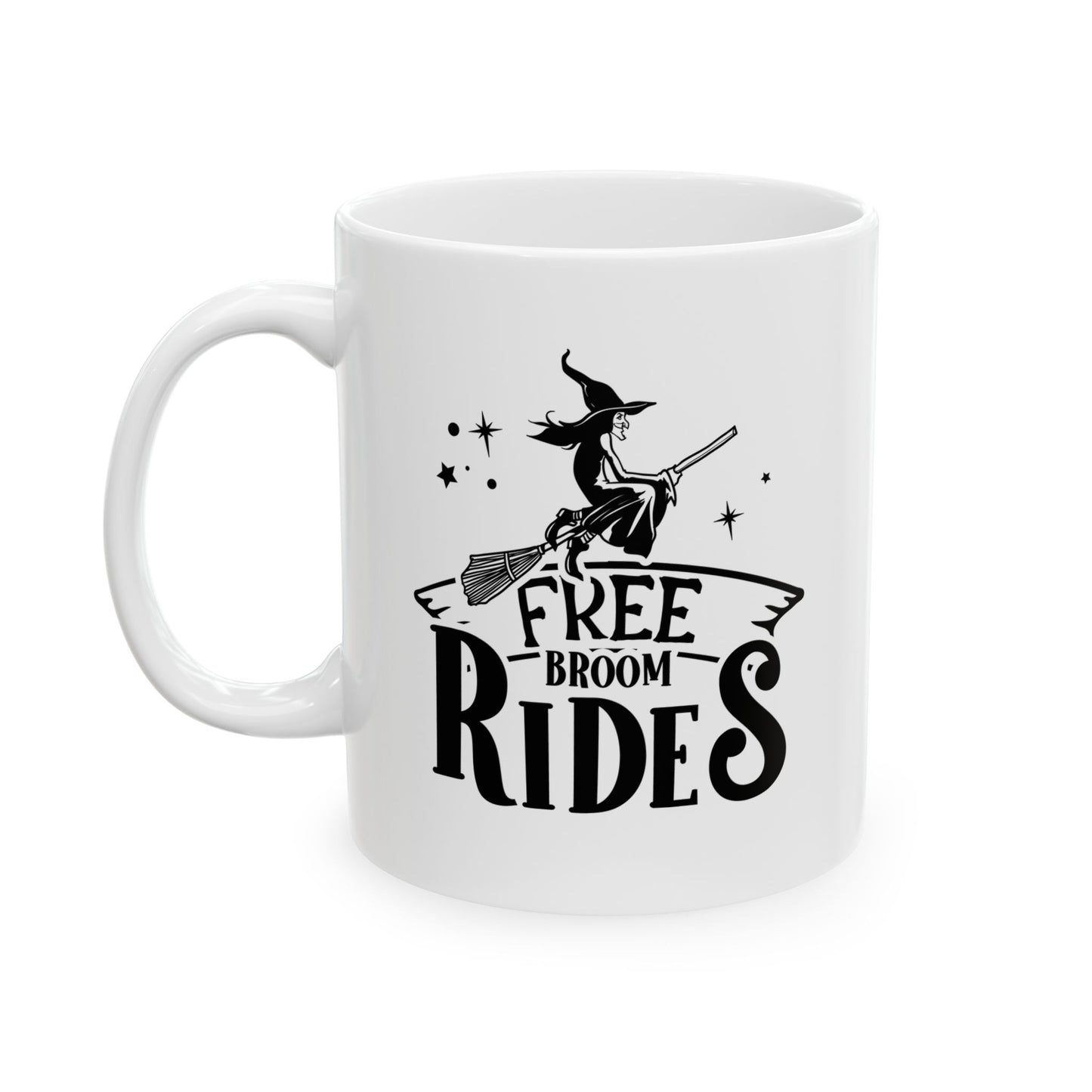#122 Free Broom Rides – Spooky & Funny Halloween Mug | 11oz & 15oz Coffee Cup