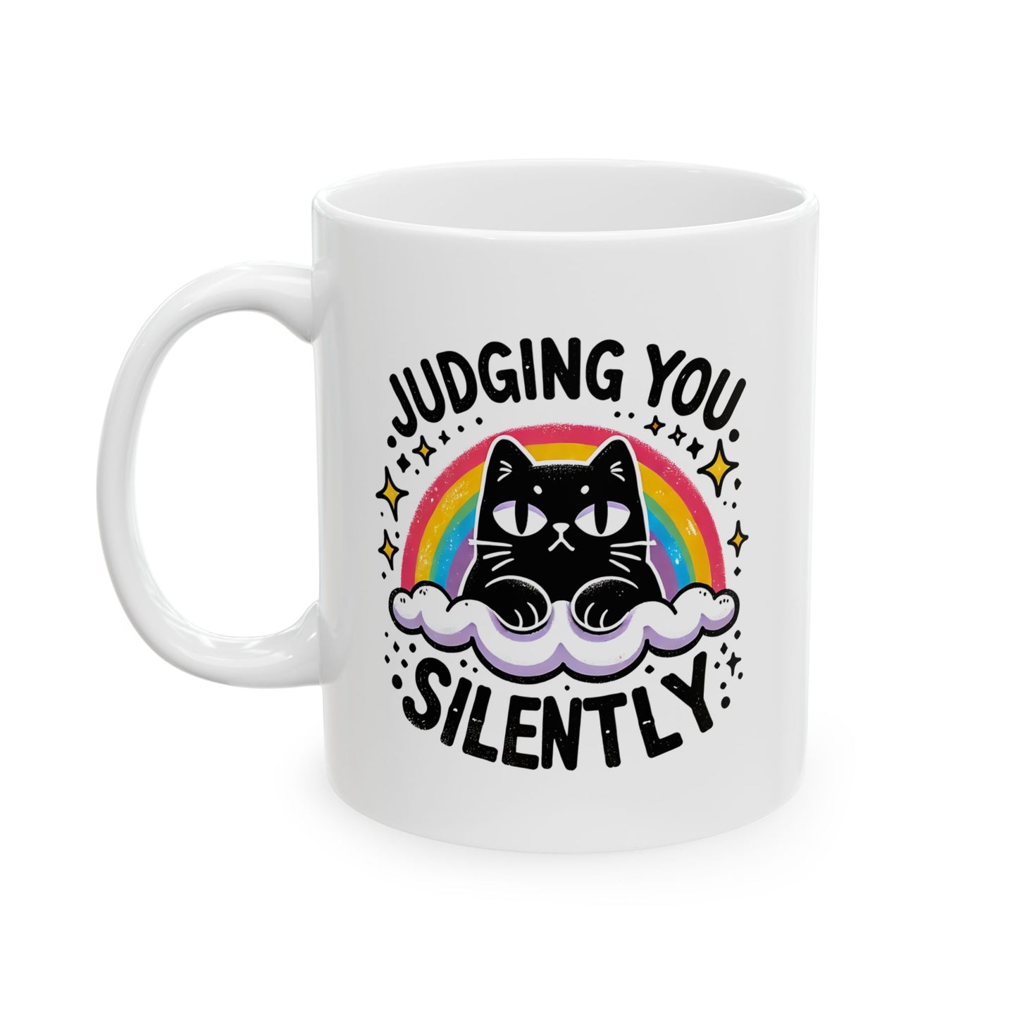 #18 Judging you silently - Funny Cat Lover Mug for Everyday Use | 11oz & 15oz Coffee Cup