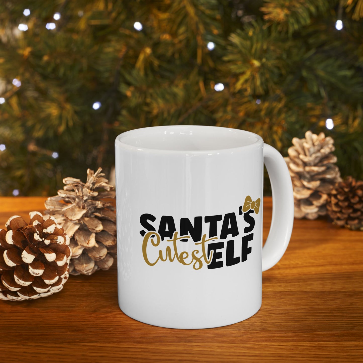 #204 Santa's cutest elf - Funny Holiday & Festive Christmas Mug, Perfect Gift | 11oz & 15oz Coffee Cup