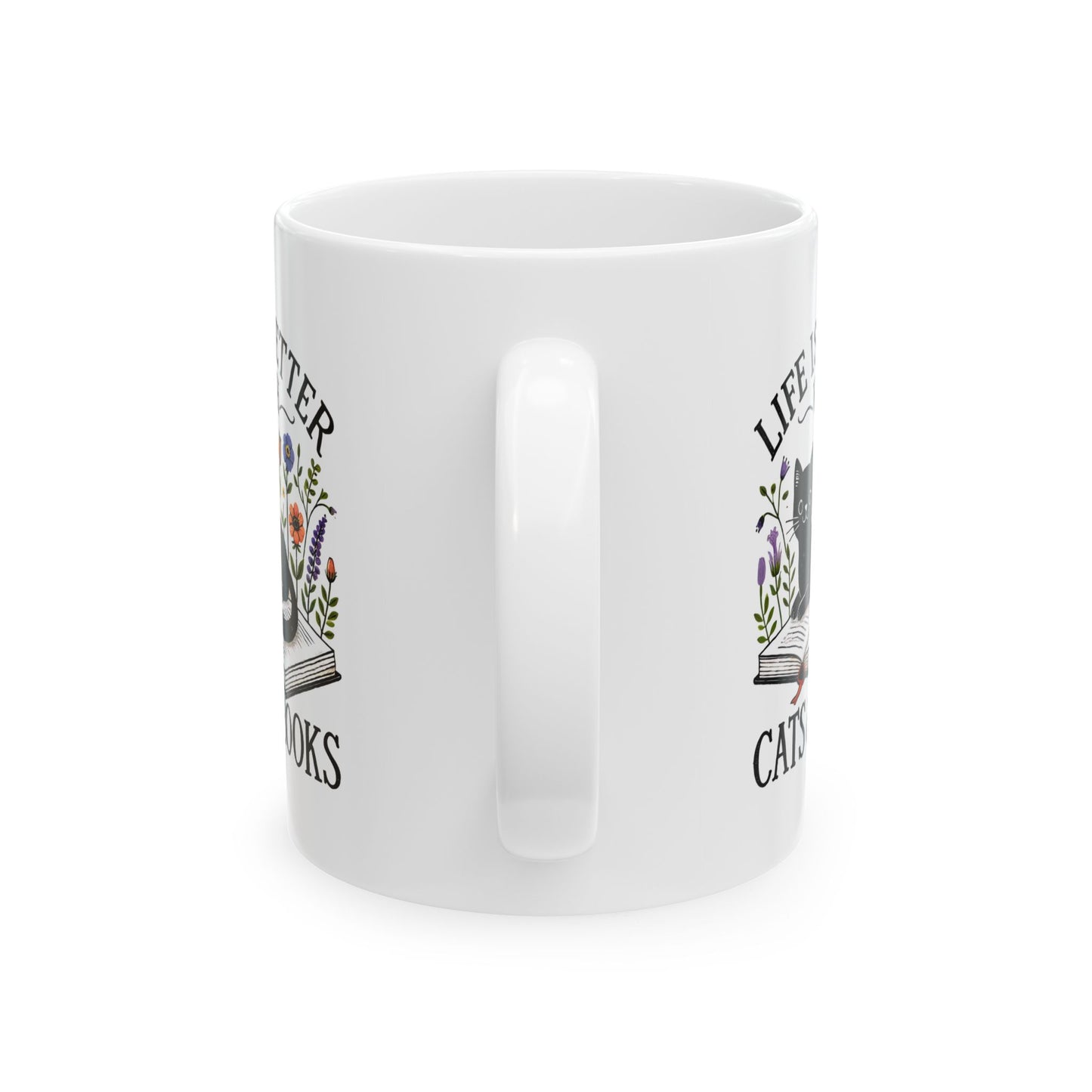 #27 Life is better with cats & books - Funny Cat Lover Mug for Everyday Use | 11oz & 15oz Coffee Cup
