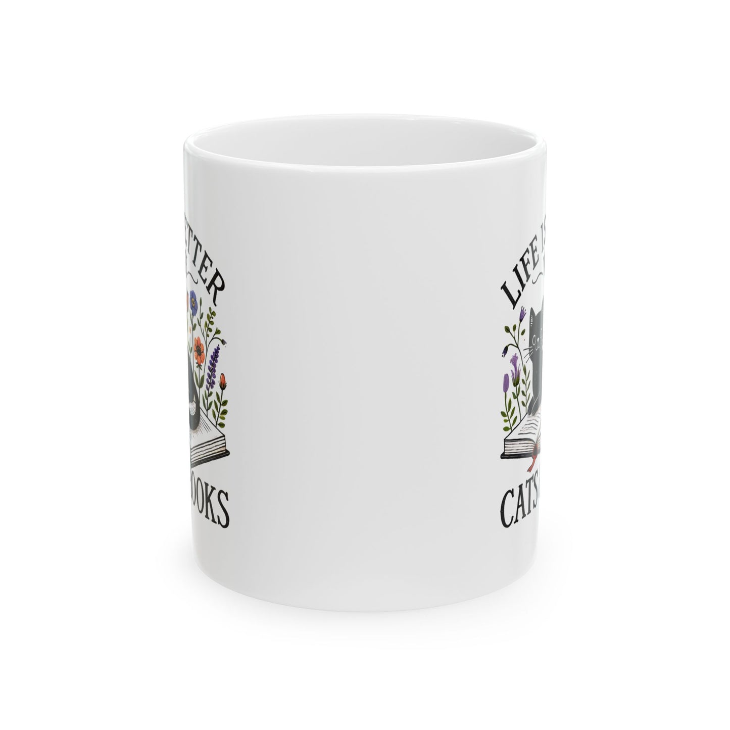 #27 Life is better with cats & books - Funny Cat Lover Mug for Everyday Use | 11oz & 15oz Coffee Cup