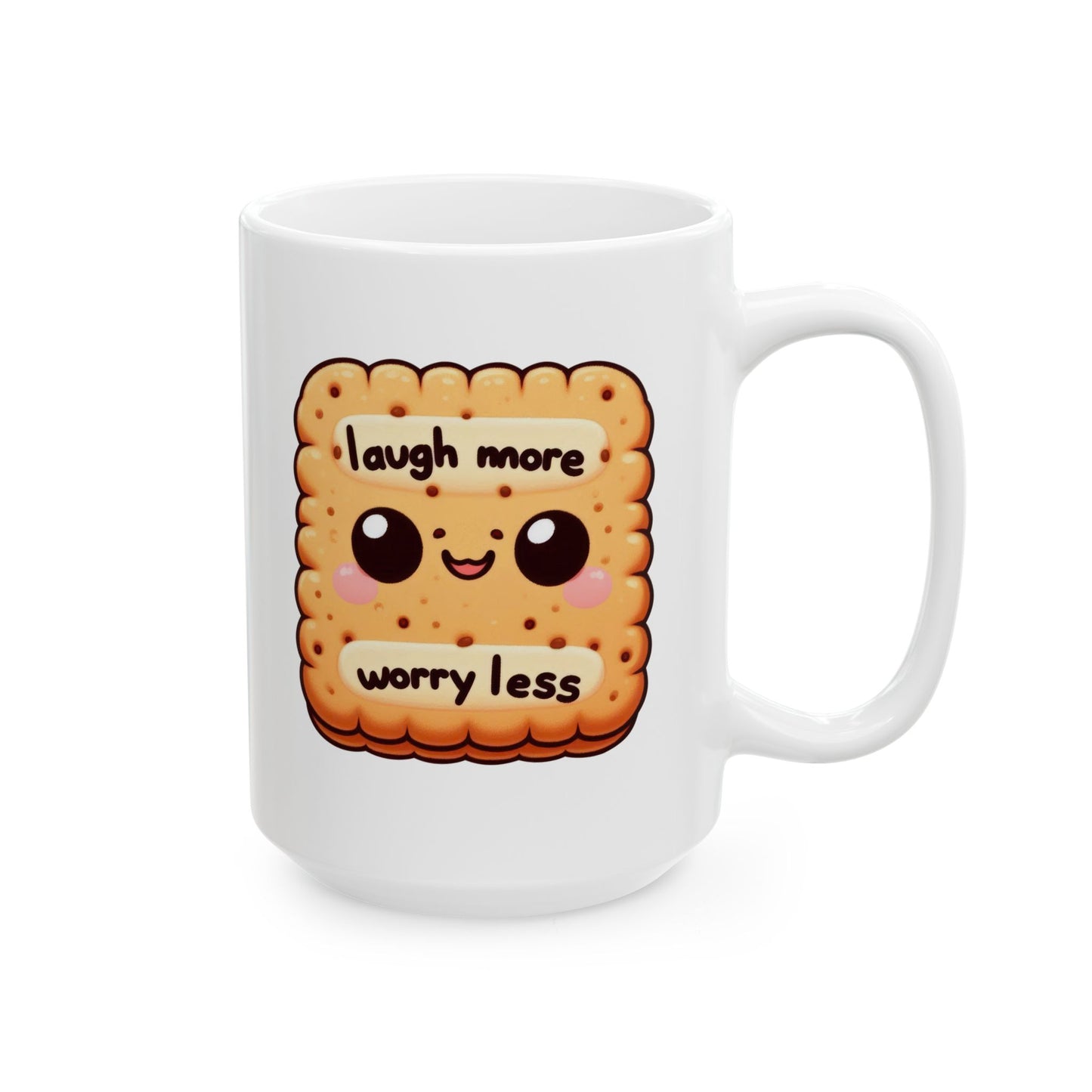 #224 Laugh More Worry Less - Kawaii Motivation & Positivity Mug, Cute & Uplifting Gift | 11oz & 15oz Coffee Cup