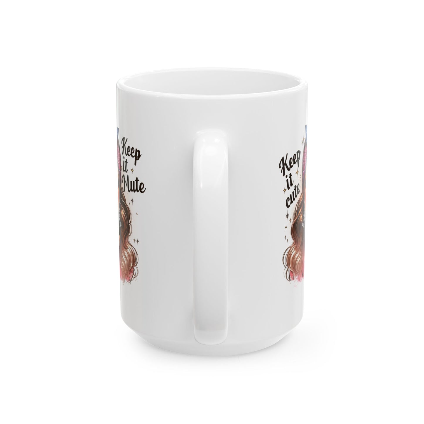 #61 Keep it cute, keep it mute - Funny Retro Girl Mug for Everyday Use | 11oz & 15oz Coffee Cup