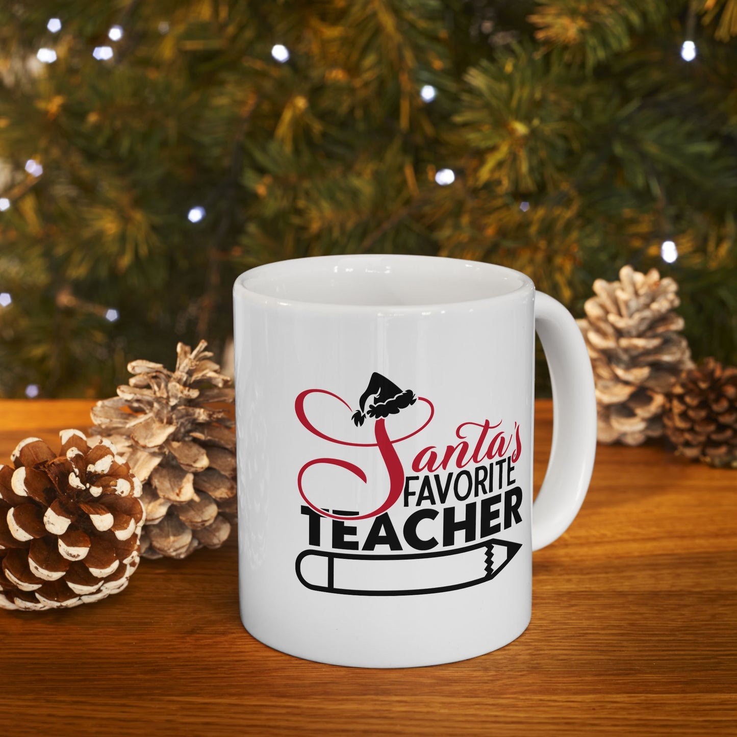 #206 Santa's favorite teacher - Funny Holiday & Festive Christmas Mug, Perfect Gift | 11oz & 15oz Coffee Cup