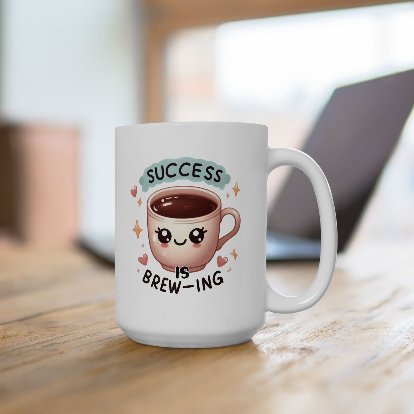 #246 Success brewing - Kawaii Motivation & Positivity Mug, Cute & Uplifting Gift | 11oz & 15oz Coffee Cup