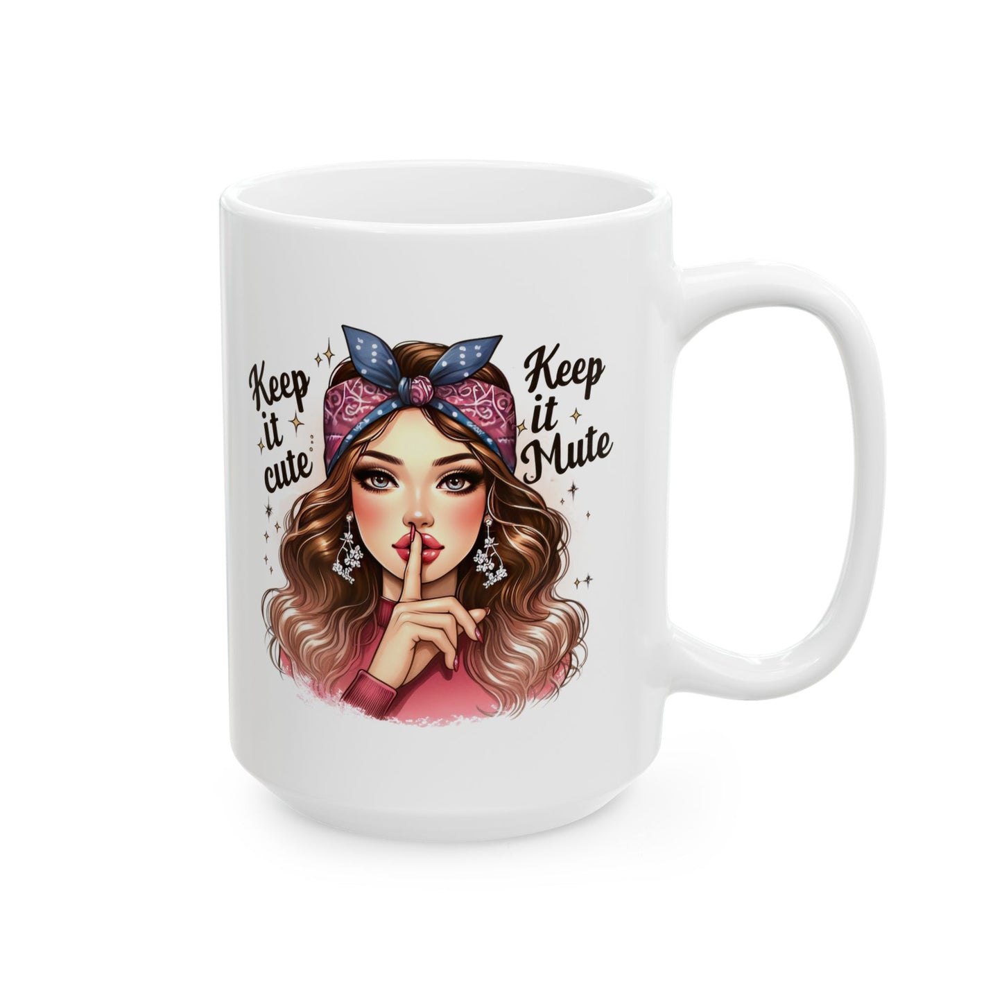 #61 Keep it cute, keep it mute - Funny Retro Girl Mug for Everyday Use | 11oz & 15oz Coffee Cup