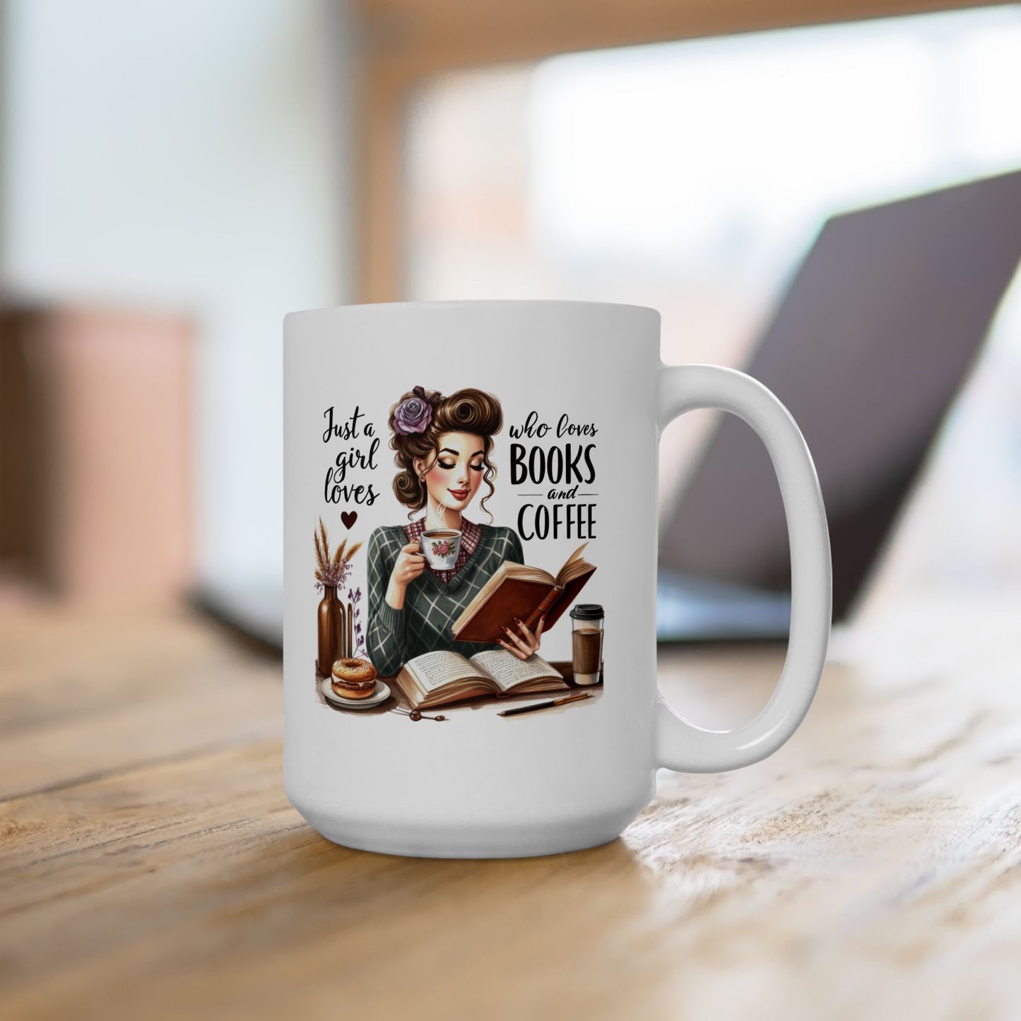 #56 Just a girl who loves books and coffee - Funny Retro Girl Mug for Everyday Use | 11oz & 15oz Coffee Cup