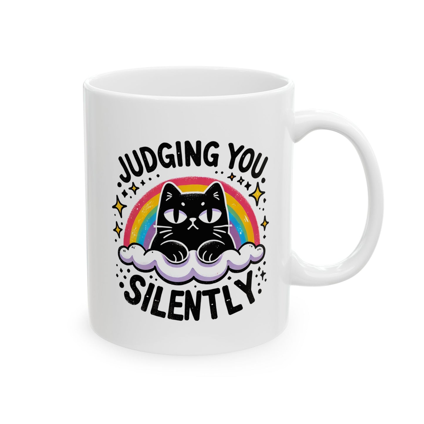 #18 Judging you silently - Funny Cat Lover Mug for Everyday Use | 11oz & 15oz Coffee Cup