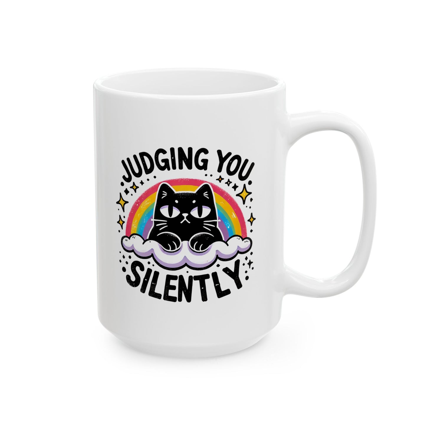 #18 Judging you silently - Funny Cat Lover Mug for Everyday Use | 11oz & 15oz Coffee Cup