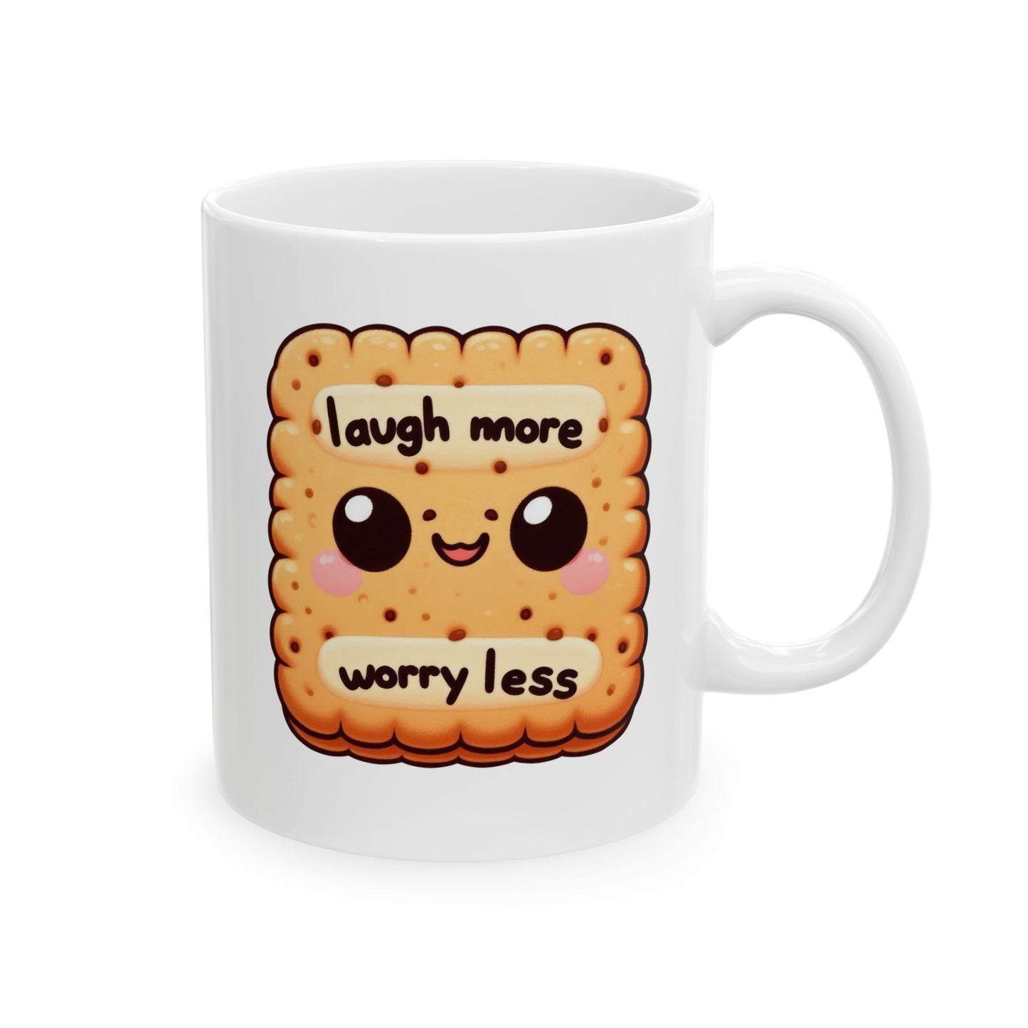 #224 Laugh More Worry Less - Kawaii Motivation & Positivity Mug, Cute & Uplifting Gift | 11oz & 15oz Coffee Cup