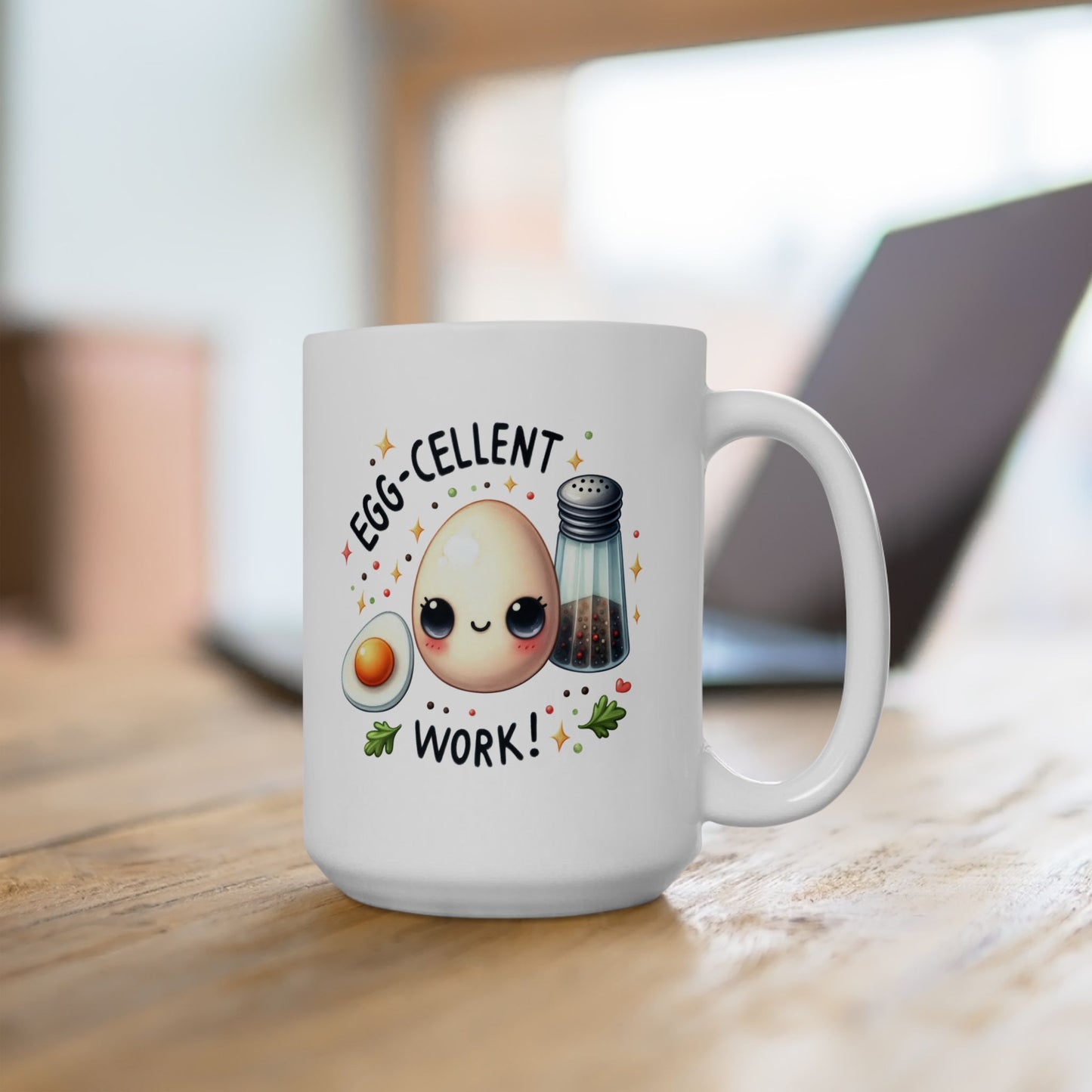 #242 Egg-cellent work! - Kawaii Motivation & Positivity Mug, Cute & Uplifting Gift | 11oz & 15oz Coffee Cup