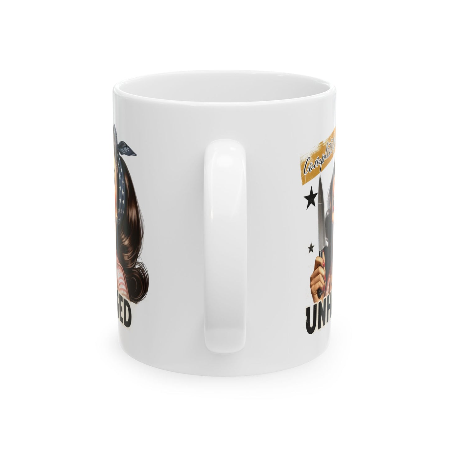 #55 Completely unhinged - Funny Retro Girl Mug for Everyday Use | 11oz & 15oz Coffee Cup