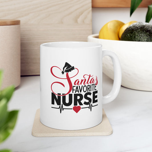 #205 Santa's favorite nurse - Funny Holiday & Festive Christmas Mug, Perfect Gift | 11oz & 15oz Coffee Cup