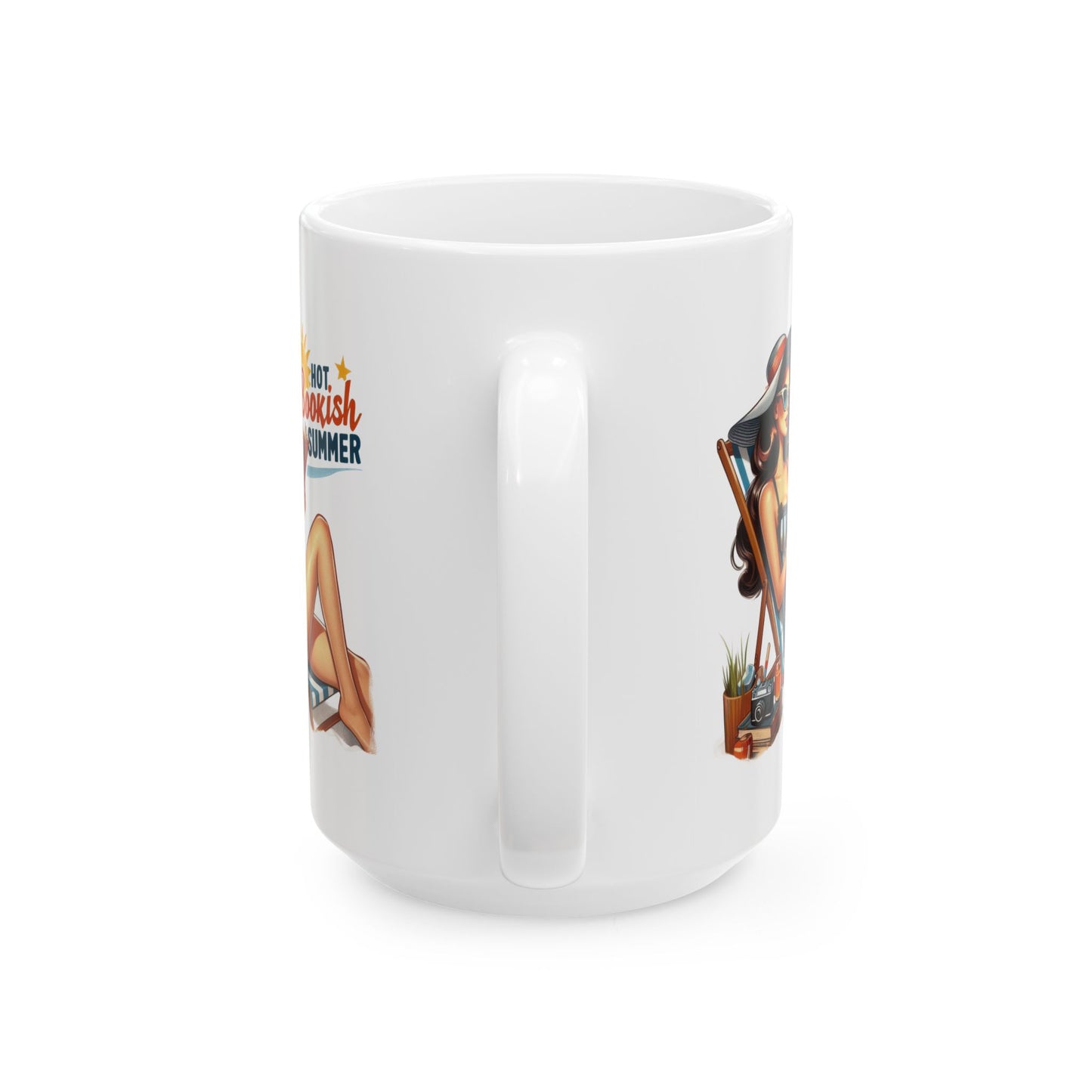 #57 Hot bookish summer - Funny Retro Girl Mug for Everyday Use | 11oz & 15oz Coffee Cup