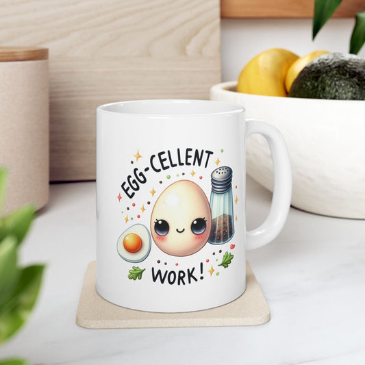 #242 Egg-cellent work! - Kawaii Motivation & Positivity Mug, Cute & Uplifting Gift | 11oz & 15oz Coffee Cup