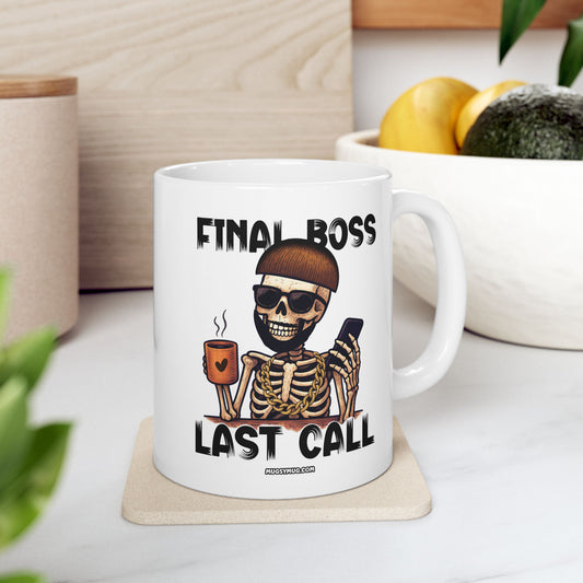 #777 - Final Boss Last Call - Funny Ibiza Skull Mug for Party Lovers | 11oz & 15oz Coffee Cup