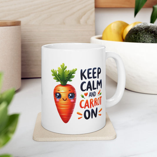 #244 Keep calm and carrot on - Kawaii Motivation & Positivity Mug, Cute & Uplifting Gift | 11oz & 15oz Coffee Cup