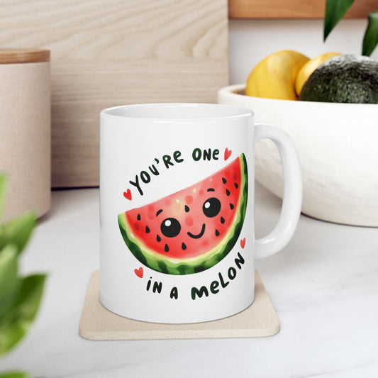 #245 You're one in a melon - Kawaii Motivation & Positivity Mug, Cute & Uplifting Gift | 11oz & 15oz Coffee Cup