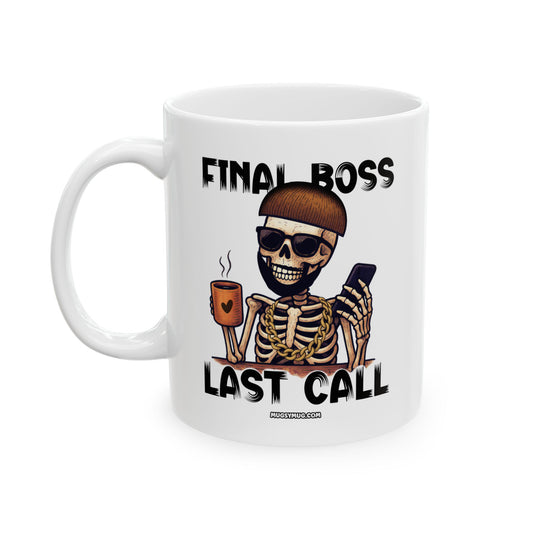 #777 - Final Boss Last Call - Funny Ibiza Skull Mug for Party Lovers | 11oz & 15oz Coffee Cup