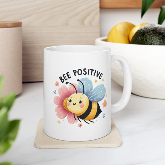 #231 Bee Positive - Kawaii Motivation & Positivity Mug, Cute & Uplifting Gift | 11oz & 15oz Coffee Cup