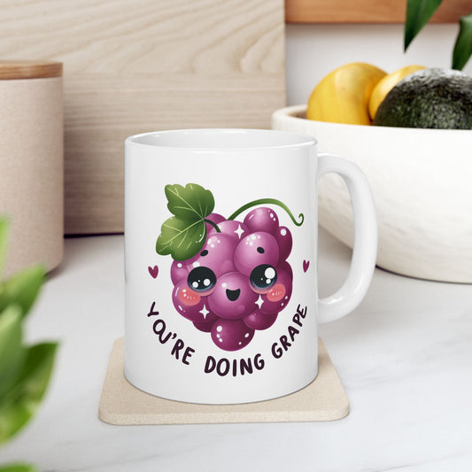 #235 You're doing grape - Kawaii Motivation & Positivity Mug, Cute & Uplifting Gift | 11oz & 15oz Coffee Cup